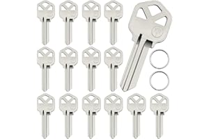AYWFEY KW1 Blank Key Blanks, Pack of 15 High Quality Brass Uncut Blank Keys, with 2 Key Rings, Copper Structures Blank Keys for Residential & Commercial Locks