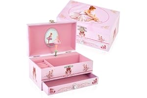 TAOPU Classical Ballerina Musical Jewelry Box with Drawer and Dancing Ballerina,Girls Gifts for Kids Jewel Storage, Girls Music Box for Kids Ages 3-12 Gift