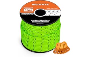 Brotree Cuerda Tienda Campaña Reflectante 4mm 30m Cuerda Tensora con 6 x Tensores de Cuerda para Tienda, Toldo, Camping (Reflectante Verde Neón)