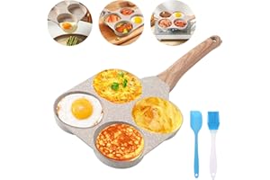 LOMUG Poêle à 4 Emplacements, Poele a Pancakes et Crêpes Poêle à Omelette Antiadhésive en Aluminium pour Petit-déjeuner Oeuf Au Plat Hamburger pour Cuisinière à Gaz Induction