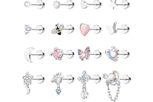 JeweBella 16Pcs Orecchini Donna Set in Acciaio Chirurgico Orecchini Anallergici Donna Cartilagine Orecchini Cuore Perla Orecchini a Bottone Helix Piercing Orecchini Argento/Oro