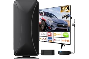 Roujune DVBT2 Antenne für Innen/Außen, Zimmerantenne DVB-T & DVB-T2 Antennen mit Verstärker, Zimmerantenne für Fernseher mit Großer Reichweite und 360° Empfang, Geeignet für 4K 1080p & Alle TV-Geräte