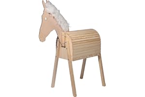 dobar® 94325FSCe duży drewniany koń Amadeus, z litego drewna, koń ogrodowy dla dzieci, konik do zabawy, 108 x 48 x 137 cm, kolor naturalny