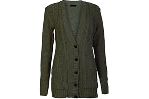 PURPLE HANGER New Womens Everyday Long Sleeve Button Top Ladies Chunky Aran Cable Knit Grandad Cardigan