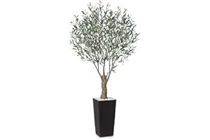Fopamtri Olivo Artificiale 210 cm Piante Finte da Interno con Frutti Realistici, Albero di Ulivo Pianta Artificiale in Marrone Vaso Protezione UV per Esterni Soggiorno Ufficio Giardino (1 Pezzi)
