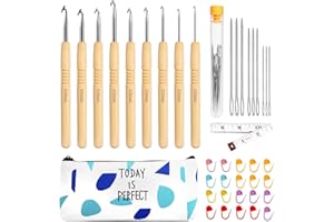 Qetlavee Häkelnadel Set, 9 Stück Häkelset Ergonomischer Griff Häkelnadeln mit Holzgriff von 2.0mm-8.0mm Crochet Set für arthritische Hände mit Tragbaren Tasche für Häkeln und Kunsthandwerk