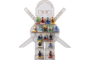 ‎BUNNYBOO bunnyboo Aufbewahrung Lego - Wandregal für Minifiguren - Geeignet für bis zu 16 Lego' Ninjago Figuren und Weitere - Lego Organizer coolen Ninja Design (Ninja 1 - weiß)