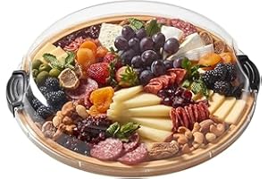 Farberware Build-a-Board Cutting Board with Single Compartment and Clear Locking Lid for Charcuterie, Snacks, and More-Make it. Take it. Enjoy it, 14-Inch Round, Bamboo