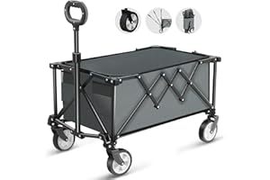 HOFTME Carrello Pieghevole su Ruote, Carro da 100kg di Grande Capacità con Maniglia Regolabile e Borsa di Copertura, Trasportatore da Picnic per Festival Shopping Campeggio Giardino Spiaggia (grigio)