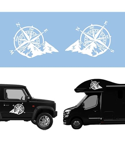 Kompas stickers in verschillende maten, windroos, stickers voor caravan, camper, caravan, auto of als wandtattoo (35/3) (30 x 30 cm, glanzend geel