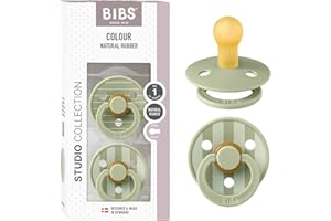 BIBS Colour Studio smoczek, 2 sztuki, nie zawiera BPA, sutki w kształcie wiśni, kauczuk naturalny/lateks, wyprodukowano w Danii, rozmiar 1 (0-6 miesięcy), Pin Sage