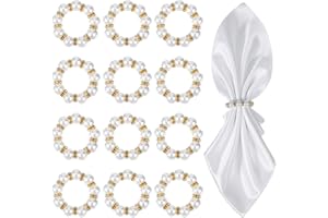 Matwsec 12 Pcs Pearl Napkin Rings, Gold Napkin Rings Bulk, Gold Napkin Holder for Formal Dinner Reception Party Banquet Table Decor and Daily Use