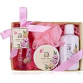 Accentra SWEET PEONY bath set gift box pink white gold | Feminine body care chest with gel, lotion, butter and puff included,