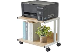IBUYKE Soporte para impresora debajo del escritorio, carrito de impresora de 2 niveles, estante organizador de escritorio para el hogar móvil con 4 ruedas, para fax, uso en la oficina en casa TLJ007R