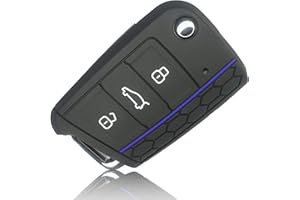 FOAMO Custodia per chiave dell'auto, compatibile con VW Golf 7, SEAT, Skoda, in silicone, per chiavi dell'auto, colore nero e blu