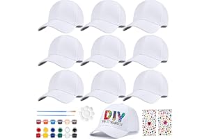 LXWINNER 10 Stück Graffiti Kappe, Kinder Kappen zum Bemalen, DIY Baseballkappe mit Edelstein Aufklebern, Kinder Baseballmütze, Kappe Weiß, Geburtstag Geschenk Mädchen 14 Jahre