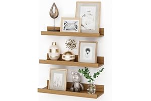FEIHORRM Floating Shelves Set of 3, 40 cm Oak Floating Shelves Wood Wall Mounted Shelf Picture Ledge Shelf Kids Bookshelf for Living Room Kitchen Bedroom Bathroom Photo Display Home Organization & Wall Decor
