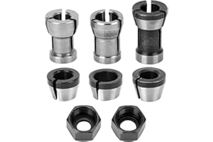 QWORK® Lot de 6 mandrins à pince de routeur en acier au carbone, mandrins à serrage de haute précision pour machines à bois et à graver, 6 mm, 6.35 mm, 8 mm avec 2 écrous