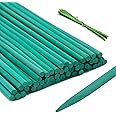 KINGLAKE 50Pcs Green Plant Support Sticks 60cm, Bamboo Plant Stakes Split Canes with Twist Ties, Floral Sticks Garden Flower