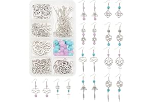 SUNNYCLUE 1 boîte de Fabrication de 10 Paires de Nœuds avec Perles Kit de Fabrication de Boucles d'oreilles Comprenant des Breloques de Nœud Infini en Forme de Cœur Perles Turquoise Perle de Jade