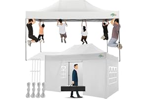 COBIZI Pavillon 3x4,5 Wasserdicht Stabil Winterfest mit 4 Seitenwand,Popup Faltpavillon Partyzelt,Faltbarer Sonnenschutz Gartenpavillon für Strand Hochzeit Camping mit Handtasche(3 mal 4,5m Weiss)