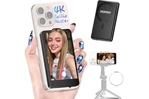 Moman Pantalla Monitor de Selfie 4K/1080p para iPhone y Android, Monitor Magnético Inalámbrico 50m Cámara Posterior para Selfie Vlog TikTok Live Streaming - Negro