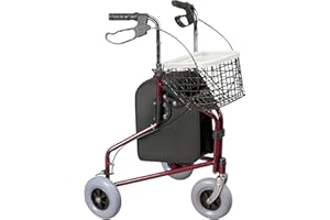 DAYS Folding Three Wheeled Rollator Walker – Compact Mobility Aids with Adjustable Height – Lightweight Steel Frame with Tray, Basket, Carry Bag, Mobility Walkers, Lockable Brakes – Quartz Grey