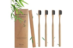 JIEYUCHU Cepillos de Dientes de Bambú, Cerdas Suaves Naturales, Paquete de 4 de Dientes Suave Cepillo de Dientes de Nano con 20,000 Cerdas, para el Hogar y el Viaje (Negro)