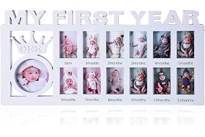 My First Year Baby Picture Frame, 12 Months Baby Picture Frame for Newborn Girls Boys, Monthly Baby's One Year Birthday Milestone for Baby Shower, New Mom Gift and Nursery Decort, Displays, White