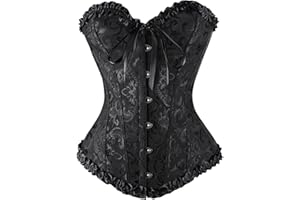 DAPONGZHI Women's Corset Tops Lace Up Satin Boned Overbust Corset Shapewear Vintage Plus Size Strapless V Neck Bodyshaper Gothic Medieval Underbust Bustier Lingerie Bodysuit Sexy Halloween Christmas Costume