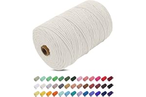 Corde Macramé 3mm x 200m, Uiopa Fil Macramé 3mm Corde Coton Naturelle 4 Brins, Coloré Ficelle Cordon Coton pour Tressée DIY, Tentures Murales, Porte Plante, Rideau, Decoration Boheme (Naturel)