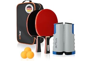 ‎DH FITLIFE DH FitLife Zestaw rakietek do tenisa stołowego dla 2 graczy, z wysuwaną przenośną siatką, 3 piłkami, 2 rakietkami, torbą do przechowywania, na każdy stół