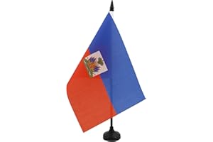 AZ FLAG - Drapeau De Table Haïti 21x14 cm - Petit Drapeau Haïtien De Bureau 100% Polyester Avec Hampe De 25cm Et Socle En Plastique Noir