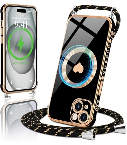 Coque IPhone 15 Avec Cordon Collier Réglable MagSafe - Housse Transparente Silicone Antichoc Blanche