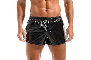 Amy Coulee Mens Metallic Shorts Rave Shiny Hot Pants Sparkly Sexy Boxer Shorts with Pockets