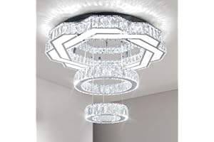‎FRIXCHUR FRIXCHUR 22,4" Moderne Kristall-Kronleuchter, LED-Kronleuchterlampe, runder Ring, Unterputz-Deckenleuchte für Wohnzimmer, Schlafzimmer, Esszimmer (Kaltes Weiß)