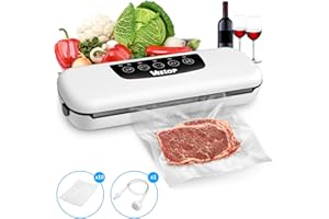 Veetop Vacuum Sealer, Automatic Food Vacuum Sealing Machine with Dry and Moist Sealing Mode, Includes 40 Vacuum Bags for Meat, Vegetables, Fruit, Nuts,Wine(White)