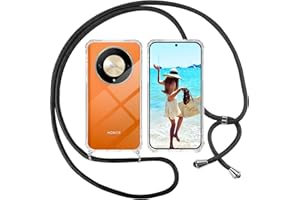 ISOI Handykette für Honor Magic 6 Lite Hülle mit Band, Transparent Silikon Handyhülle für Honor Magic 6 Lite mit Kette Stossfest Schutzhülle - Schnur mit Case Zum Umhängen in Schwarz