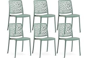 SIEDITI FUORI E DENTRO Sedie impilabili in polipropilene con fibra di vetro per esterno/giardino o interno, idrorepellenti e resistenti, design moderno e floreale - Sole (6, Verde Salvia)