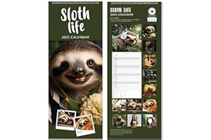 PSO PaulStore 2025 Super Slim Month to View Spiral Bound Hanging Wall Calendar Home Office (Sloth Life)