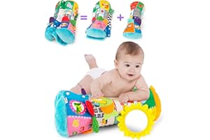 beetoy Tummy Time Pillow for Babies, Sensory Tummy Time Roll Crawling Soft Roller Cushion Plush with Detachable Toys, Tummy Time Toys Baby Toys 0-12 Months, 3 Adjustable Heights