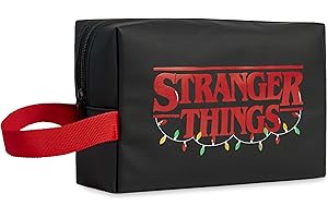 Stranger Things Trousse de Toilette, Petite Trousse de Voyage Zippée, Accessoire Officiel Fille Ado Adulte (Noir/Rouge)