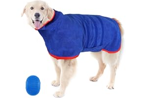 YIOMXHI Mikrofaser Hundebademantel,Hund Bademantel Soft Bademantel mit Badebürste,Hund Badetuch Schnell Trocknend Verstellbar Trägern Super Saugfähig Feuchtigkeit,Hundehandtuch zum Trocknen nach dem Baden, XL