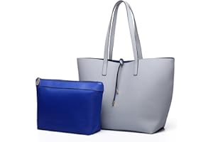 Miss Lulu Mujer Bolso de Mano Reversible Elegante Bolso de Hombro de Cuero PU Gran Conjunto Dos 2PCS