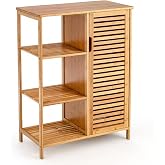 Bamboo Banyo Dolabı, 4 Raflı &Ccedil;ok Ama&ccedil;lı Organizer, Doğal Ahşap, Kapaklı Depolama &Uuml;nitesi, 66x32.2x87.4 cm