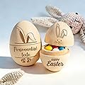 Hochet Œuf de Pâques Musical Personnalisable, Œuf en Bois Creux Remplissable, Cadeau de Pâques pour Garçon et Fille, Décoration de Pâques (œufs de Pâques creux)