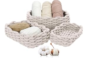 Cinnani Lot de 3 Paniers de Rangement en Corde Tissée,Paniers en Corde de Coton,Corbeille Rangement Panier Table a Langer Bébé,Paniers de décoration,salle de bain,chambre à coucher,Blanc