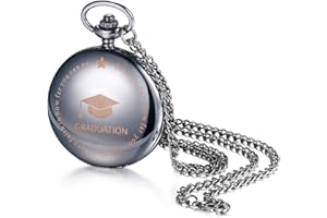 JewelryWe Gravierte Taschenuhr mit Kette Herren Damen Analog Quarz Kettenuhr mit Gravur Einfache Glatte Uhr Anhänger Halskette Geschenk