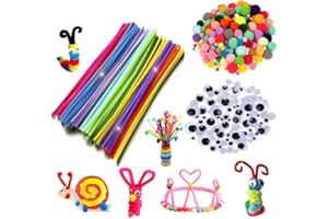 Tukcherry Craft Pompons Multicolores Rondes Fils Chenille Enfant Artisanat Fabrication Loisirs Fournitures DIY Creative Décoration Couleurs Assorties (Kits de Loisirs créatifs)