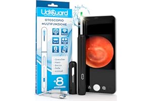 UDIVITA Otoscopio Pulizia Orecchie Rimozione Cerume con Telecamera 1920p WiFi 3,6mm - UdiGuard Pulitore Orecchie Digitale con 6 Luci LED Animali Bambini Adulti - Compatibile con iPhone iPad Android Nero